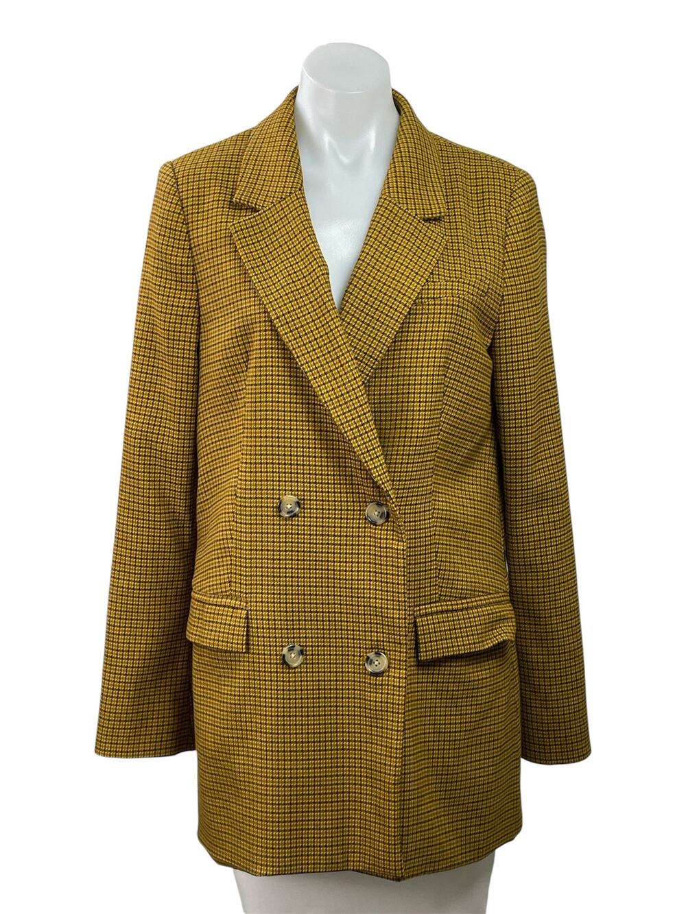 Aritzia Little Moon Caluna Womens Yellow Brown Plaid Check Blazer Coat Jacket M